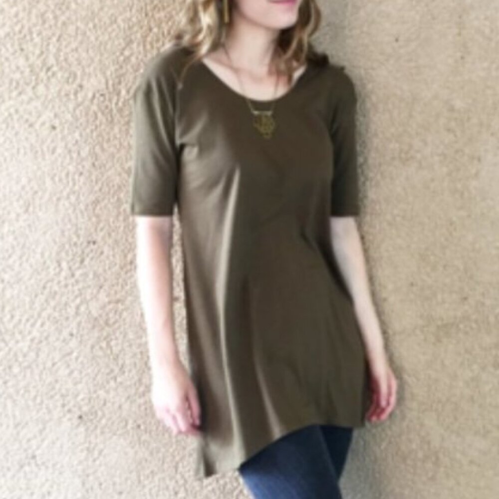Elegantees Madeline tunic in Beech Olive, XS